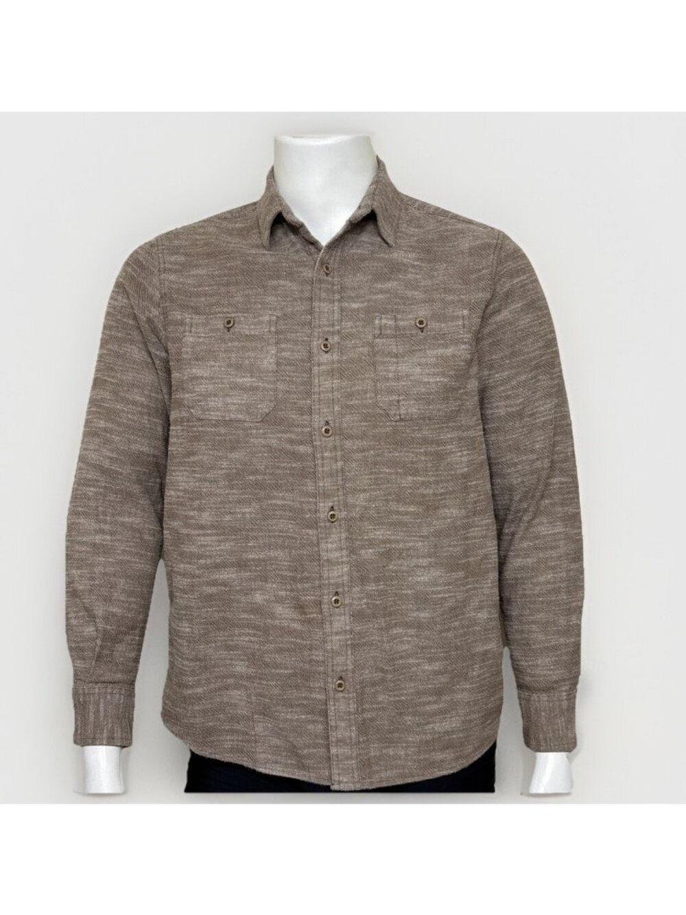 Solaris Brushed Cotton Shirt Mens M Brown Textured Button Up Long Sleeve Flannel